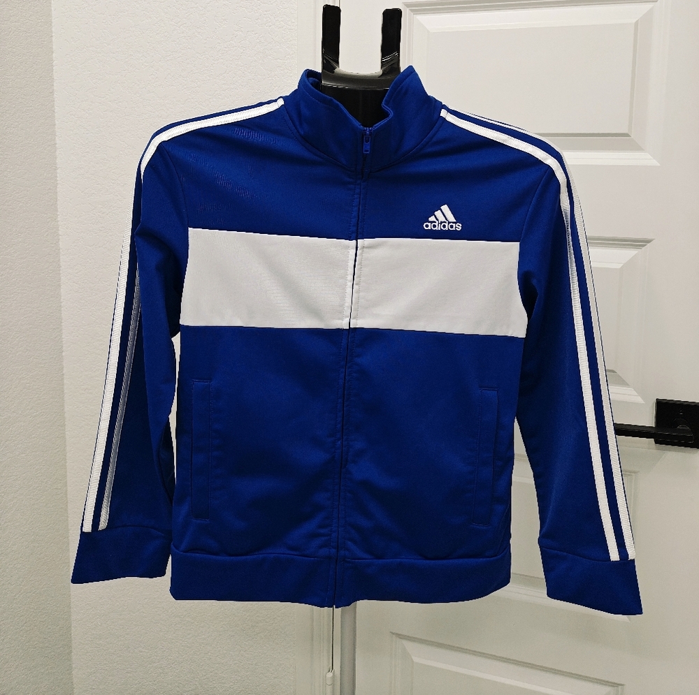 Adidas Youth Track Jacket Blue & White Size 10/12 – Very Good Condition